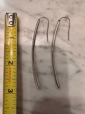 Silver Curved Drop Earrings - Women Jewelry